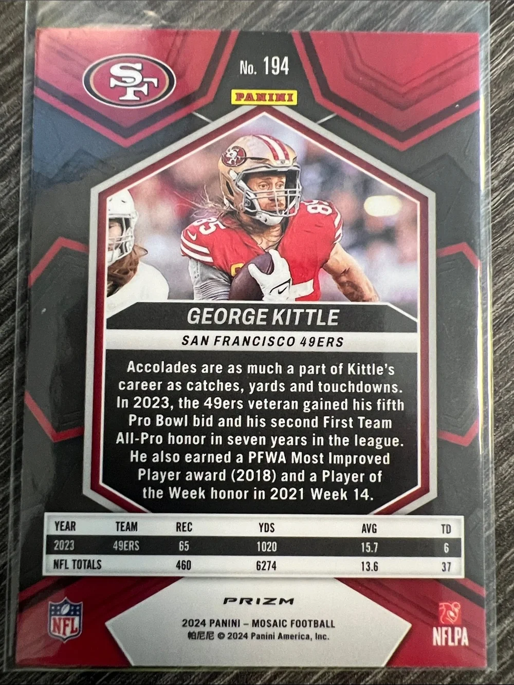 Panini Mosaic Prism George Kittle Card - Red, Gold, White